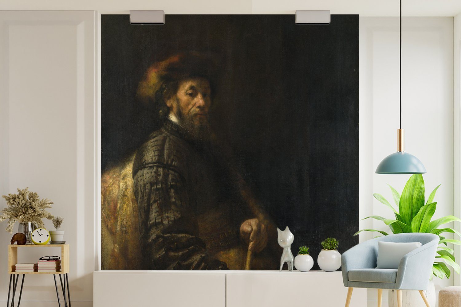 oder Gemälde Fototapete Schlafzimmer, Stock Wohnzimmer Sitzender Matt, Wandtapete (5 van Rijn, Tapete MuchoWow für Mann Rembrandt bedruckt, von - Vinyl St), mit