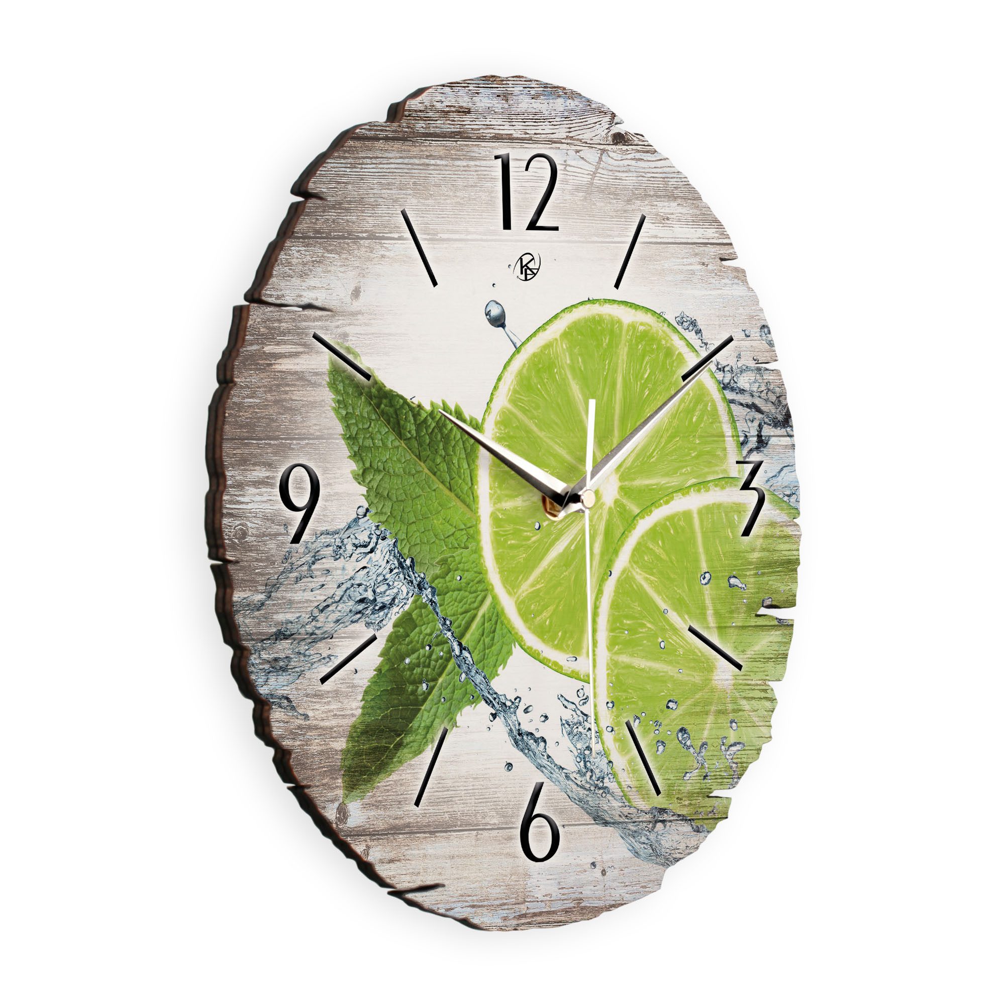 Kreative Feder Wanduhr Wanduhr "Limette" aus Naturholz (ohne Ticken; Funk- oder Quarzuhrwerk; ⌀ 30cm; außergewöhnlich)