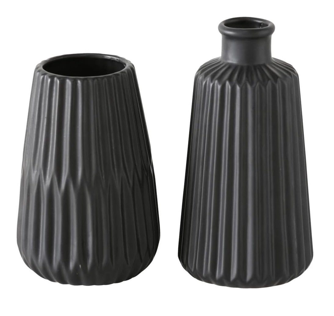 Tischvase Vasen Set Esko 2-teilig schwarz lasiert Blumenvasen Keramik
