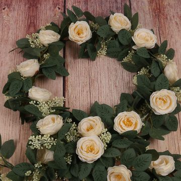 Kunstblume Gefälschte Rose Vine Girlande Künstliche Pflanzen für Deko 2er Set, HIBNOPN