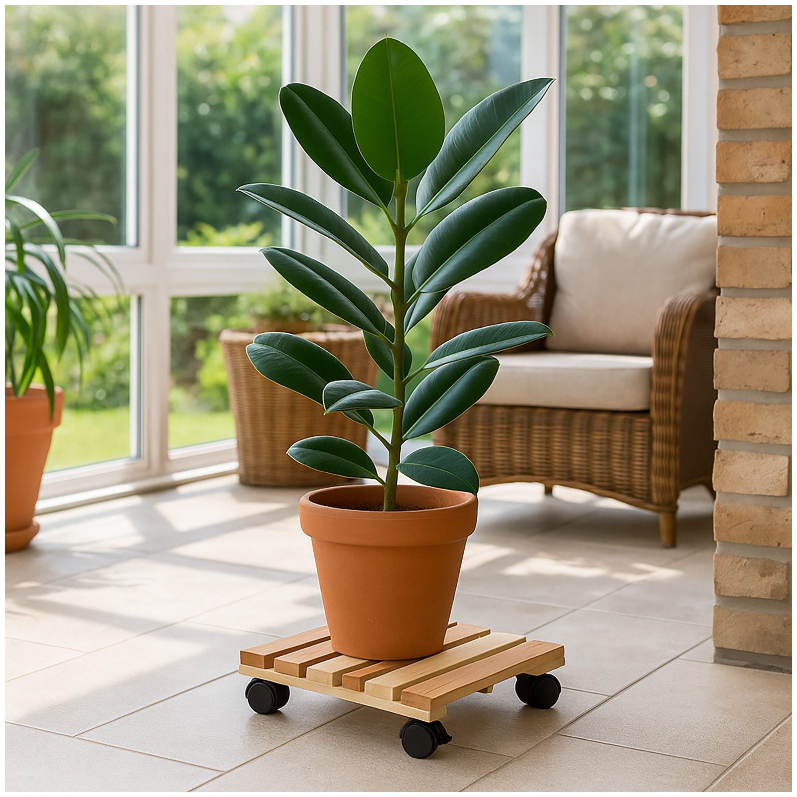 HTI-Living Blumenständer Praktischer Pflanzenroller aus Holz mit Rollen (Se günstig online kaufen