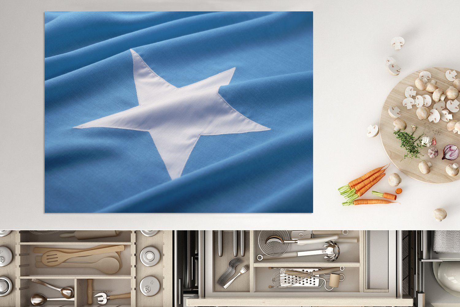 Herdblende-/Abdeckplatte Arbeitsfläche Flagge der Ceranfeldabdeckung (1 70x52 Nahaufnahme cm, tlg), Mobile MuchoWow Somalia, von Vinyl, nutzbar,