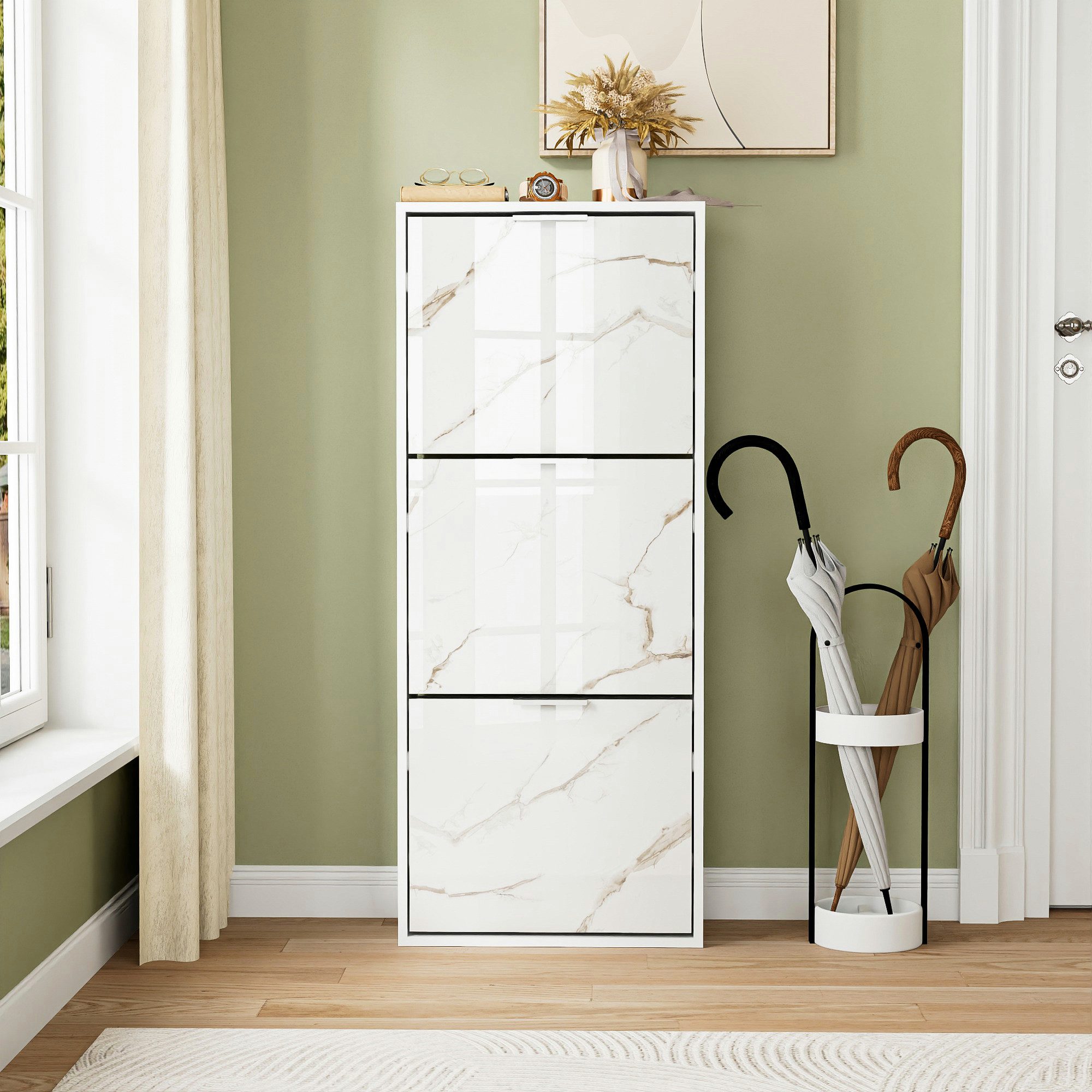 UEV Schuhschrank mit 3/4 Klappen Schuhkipper Schuhregal hochglanz Marmormus günstig online kaufen