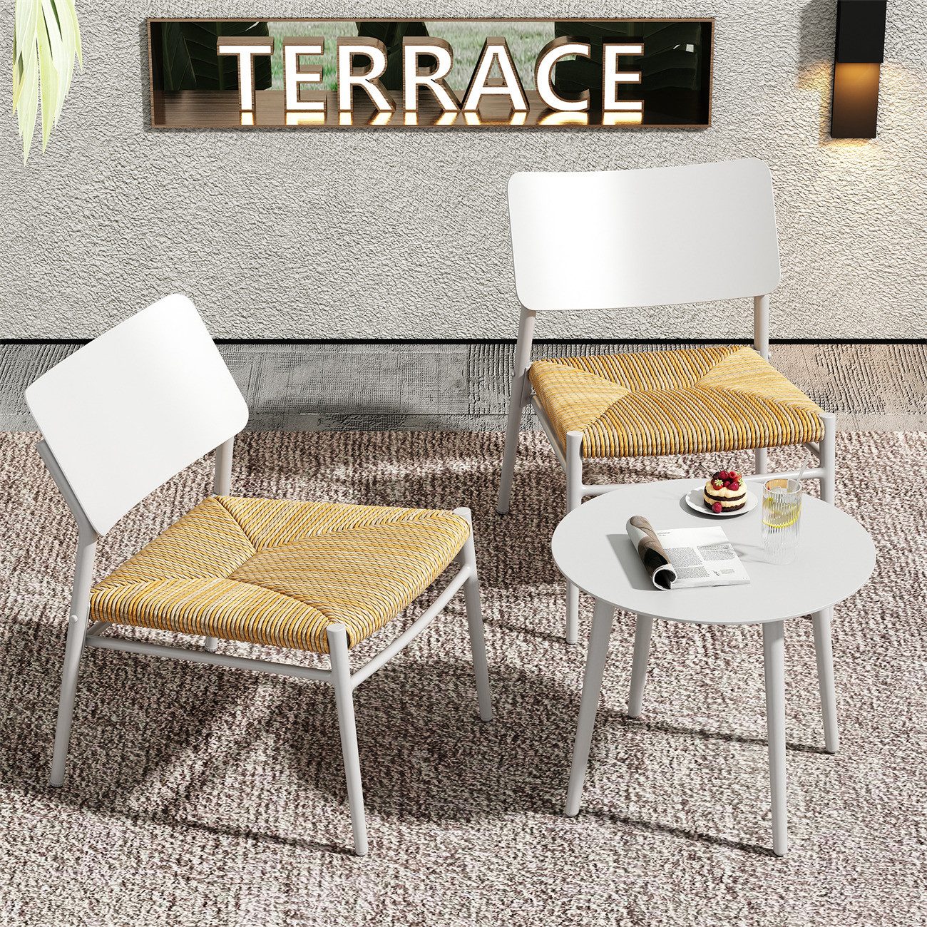 autolock Gartenstuhl Bistro-Set 3-teilig aluminium Balkonmöbel-Set, PE Rattan, Ladung 150 kg,Geeignet für Innenhöfe, Gärten und Balkone