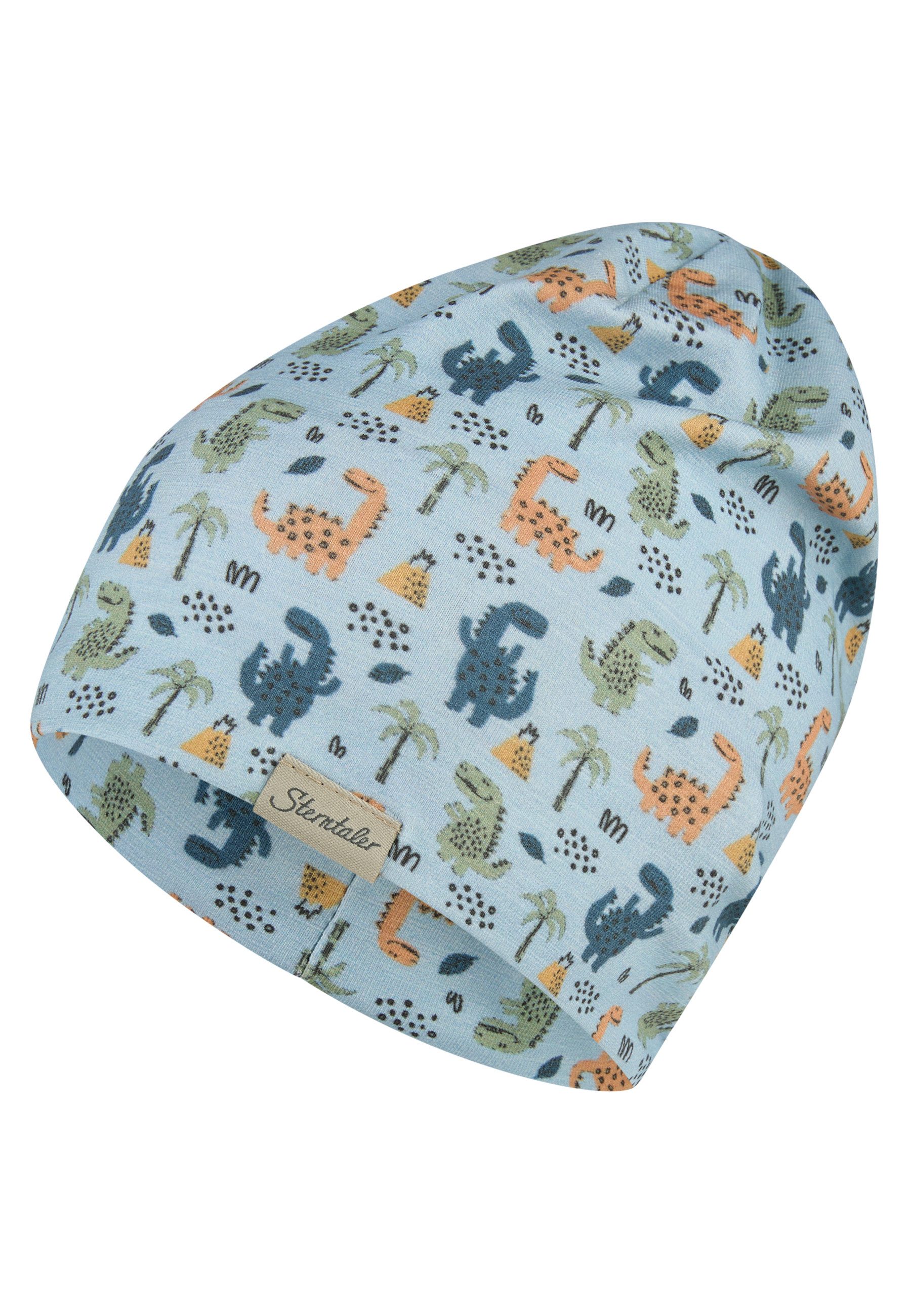 Sterntaler® Beanie UV-Schutz 50+ Beanie Dinokinder (1-St) Beanie aus Flammgarn Jersey mit Dinokindern, zwei Tragevarianten
