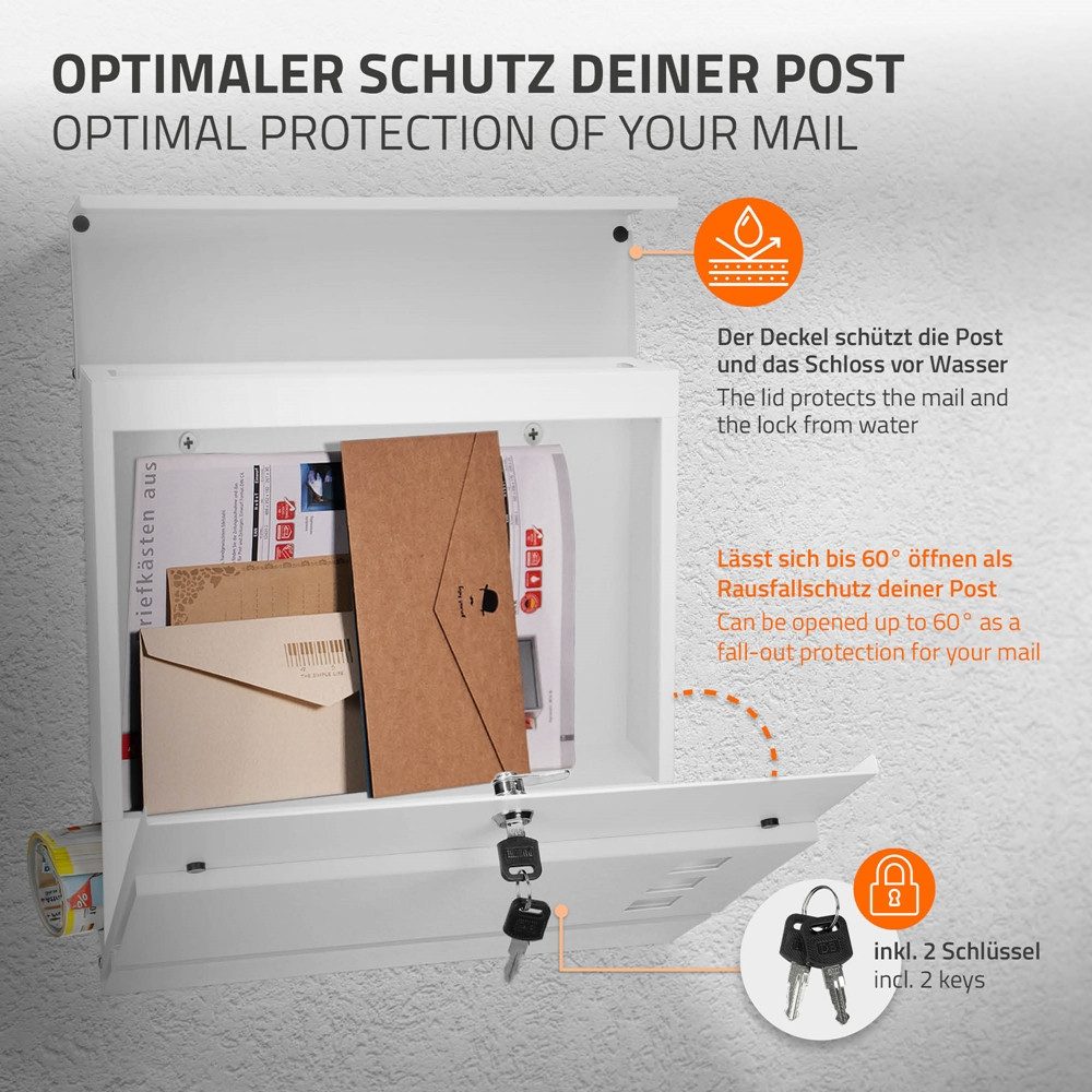 ML-DESIGN Briefkasten Wandbriefkasten Postkasten Design Briefkastenanlage Postbox Mailbox, Standbriefkasten mit Zeitungsfach Schloss und 2 Schlüssel aus Stahl