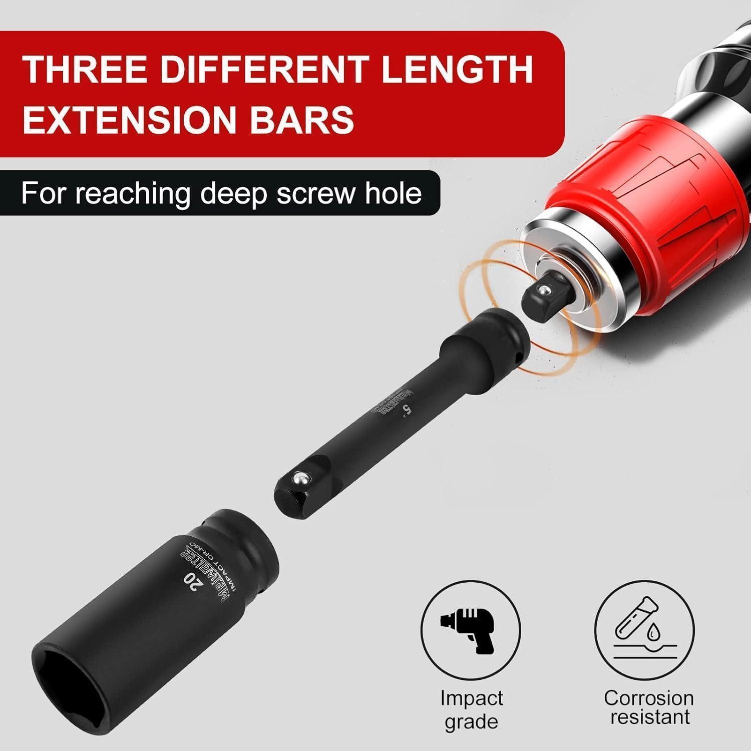 LuxusKollektion Bit- und Steckschlüsselset Schlagschrauber Nüsse 1/2 Metrisch 8-32mm Tief Flach 43 STÜCK METRISCH