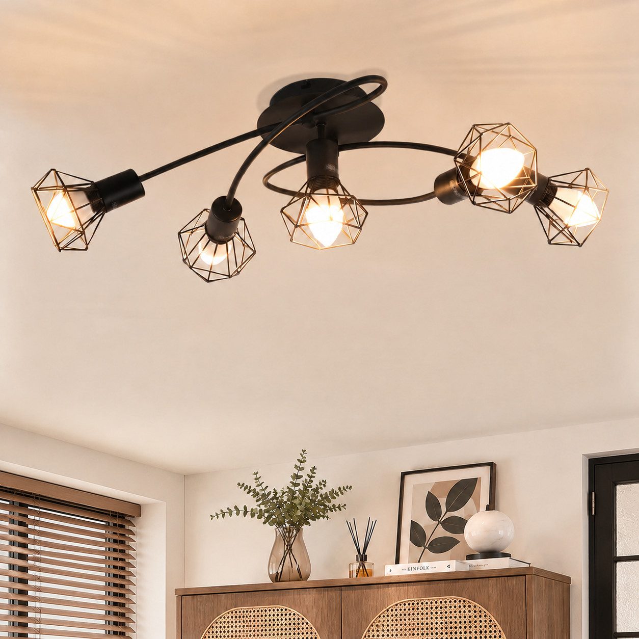 Nettlife Deckenstrahler Vintage Schwarz 5-flammig E14 Industrie Deckenleuchte, Schwenkbar 350°, LED wechselbar, drehbar für Wohnzimmer Flur Esszimmer und weitere Wohnräume