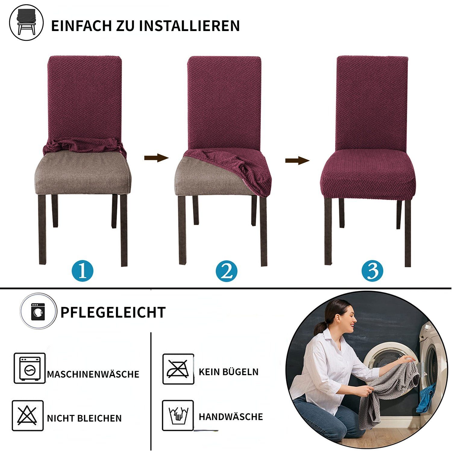 Esszimmerstuhlhussen Weiß HOMEIDEAS, Jacquard Runder Stuhlhusse,