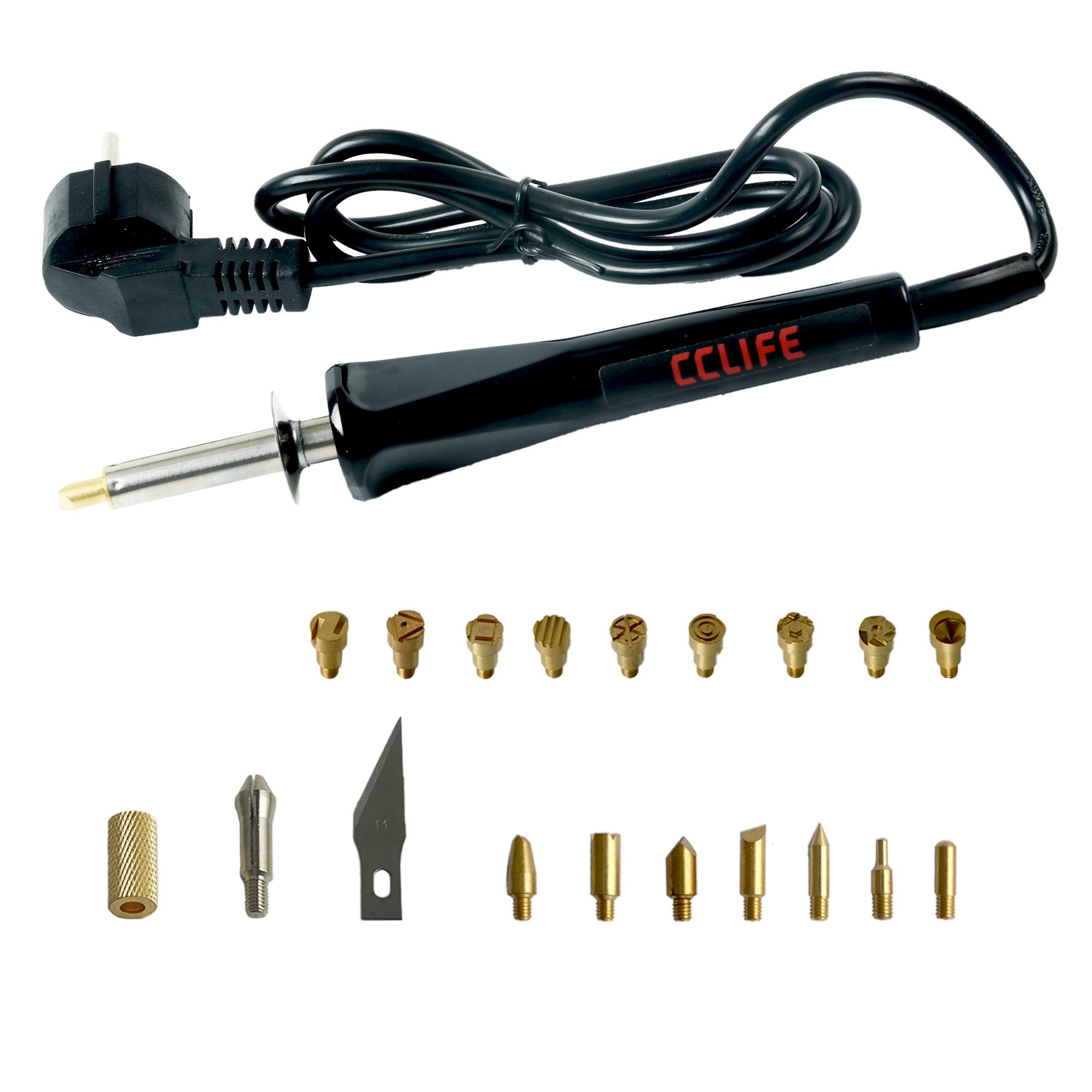 CCLIFE Lötpistole CCLIFE Brandmalset fuer Holz 30W mit 22 Spitzen Brandmalkolben Set