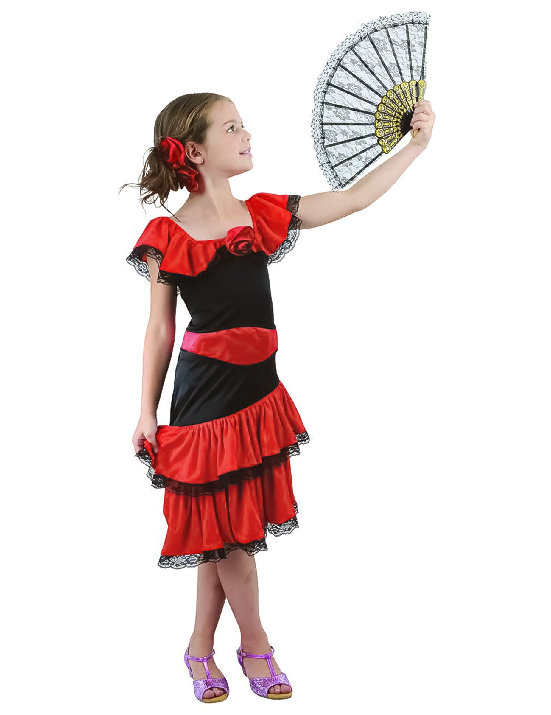 Kostüm Flamenco-Kleid Mädchenkostüm Spanien rot-schwarz