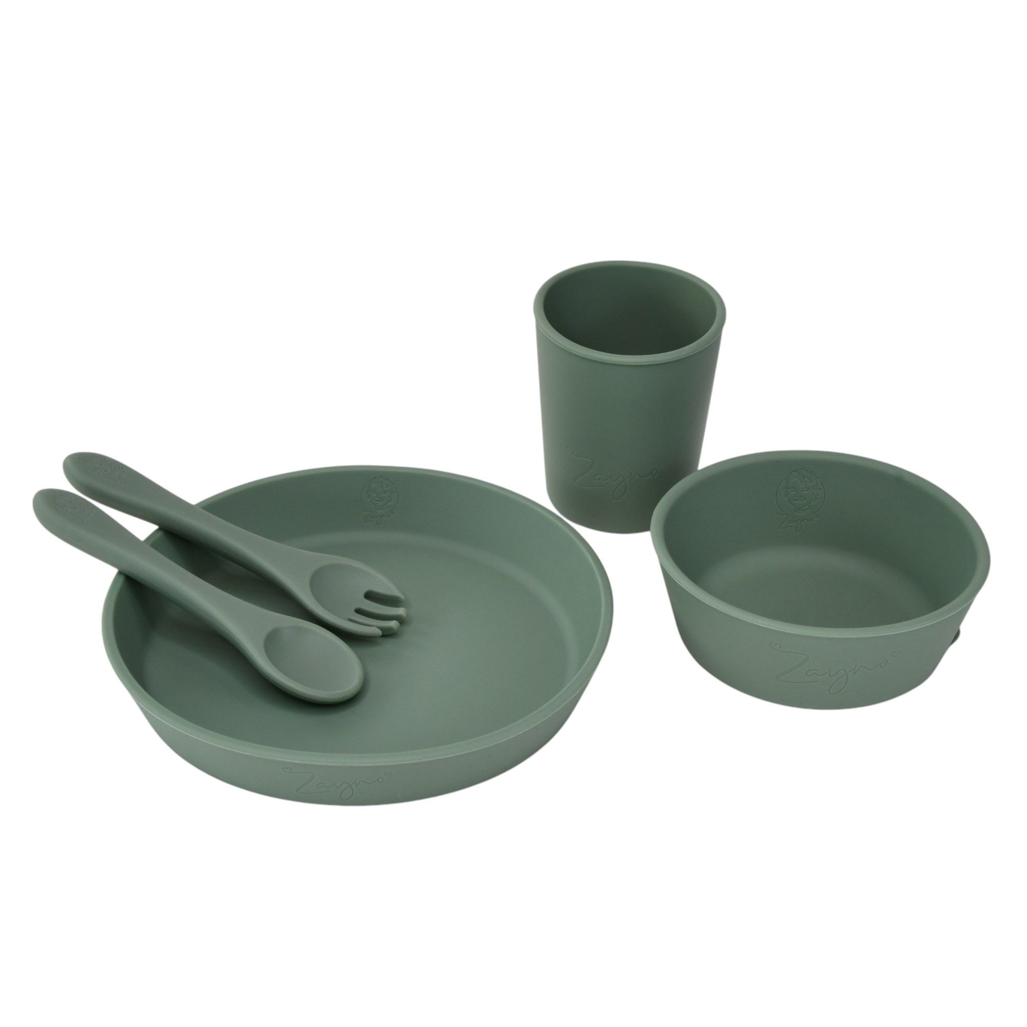 Zayno Kindergeschirr-Set Silikon-Geschirrset für Kinder "Tischlein Deck Dich" in Waldgrün (5-tlg), 1 Personen, Silikon, BPA-frei und LFGB-konform