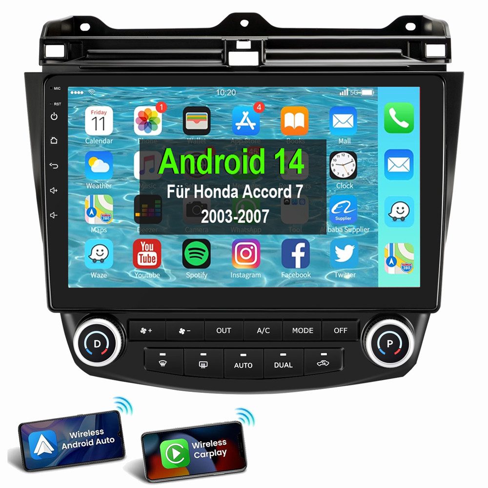 ESSGOO Android 14 Für Honda Accord 7 2003-2007 AUTORADIO Autoradio (Digitalradio (DAB), RDS, FM, AM, Apple Carplay Android Auto Navi RDS SWC EQ)