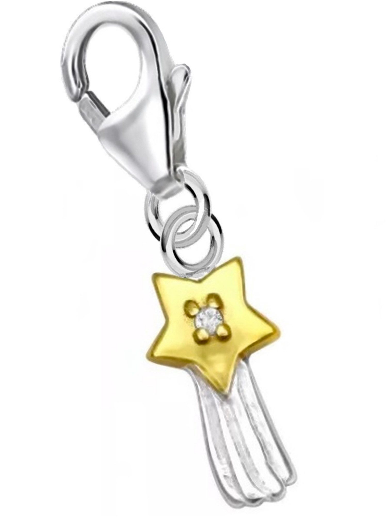 Goldene Hufeisen Charm Stern Sternschnuppe Karabiner Charm Anhänger 925 Silber teilvergoldet