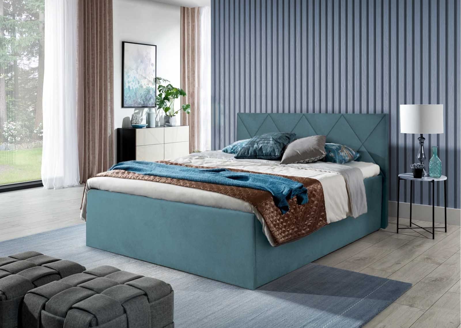 Halmon Schlafkomfort Betten Polsterbett Tango (erhältlich in 6 Größen und 7 attraktiven Farben mit oder ohne Matratze), Kopfteil mit Rauten-Steppung, Lattenrost bei Ausführung mit Matratze