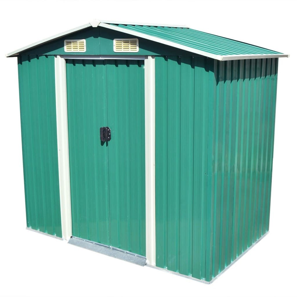 vidaXL Garten-Geräteschrank Geräteschuppen Gerätehaus Metallhaus Gartenschuppen Grün Metall 204 x