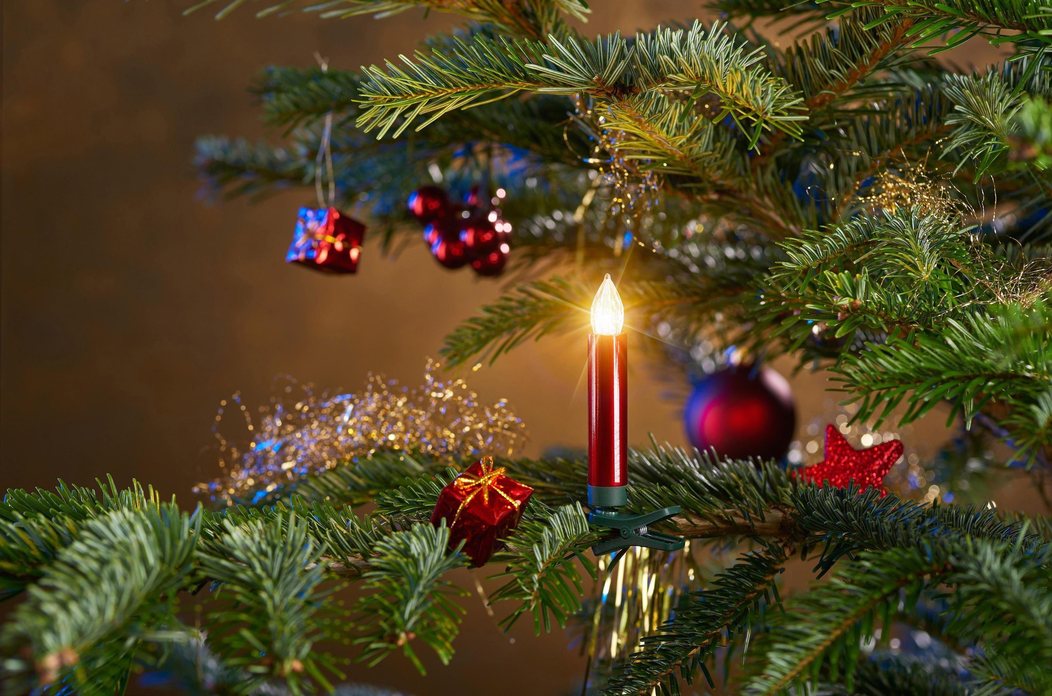 BONETTI LED-Christbaumkerzen aussen, plus Weihnachtsdeko Kerzen kabellos, rot Christbaumschmuck, 25 Zubehör