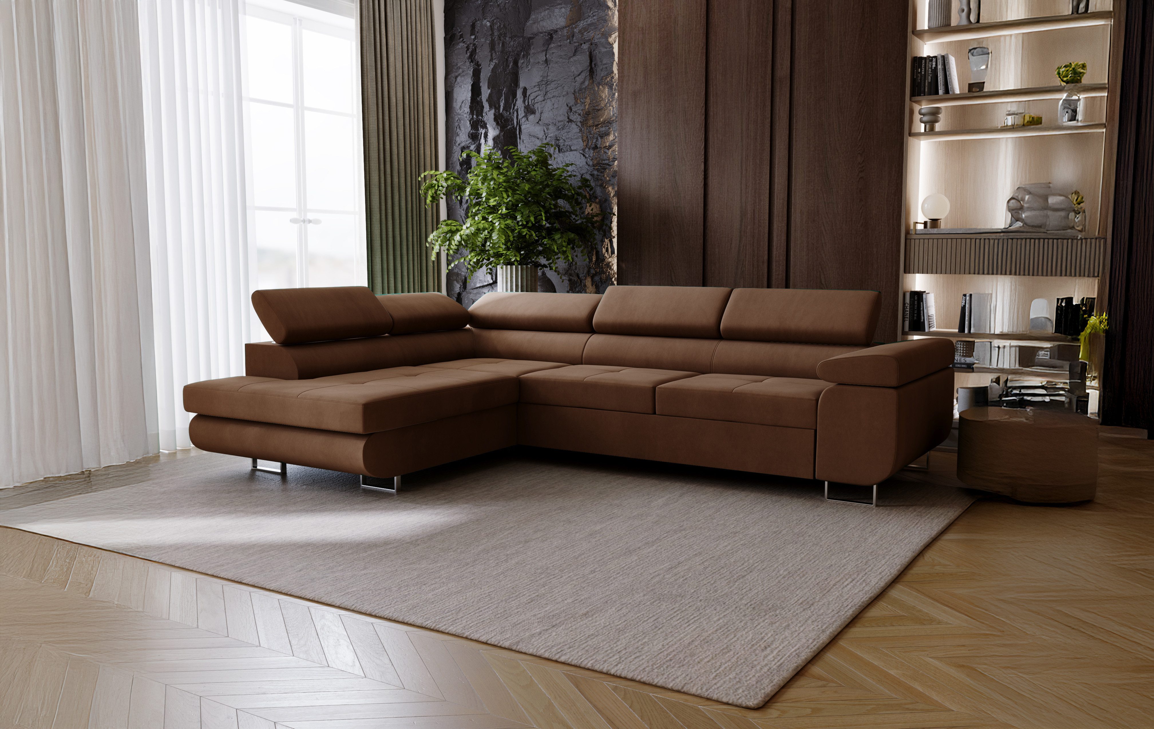 Goldstoff Ecksofa mit Schlaffunktion - Designersofa, günstig online kaufen