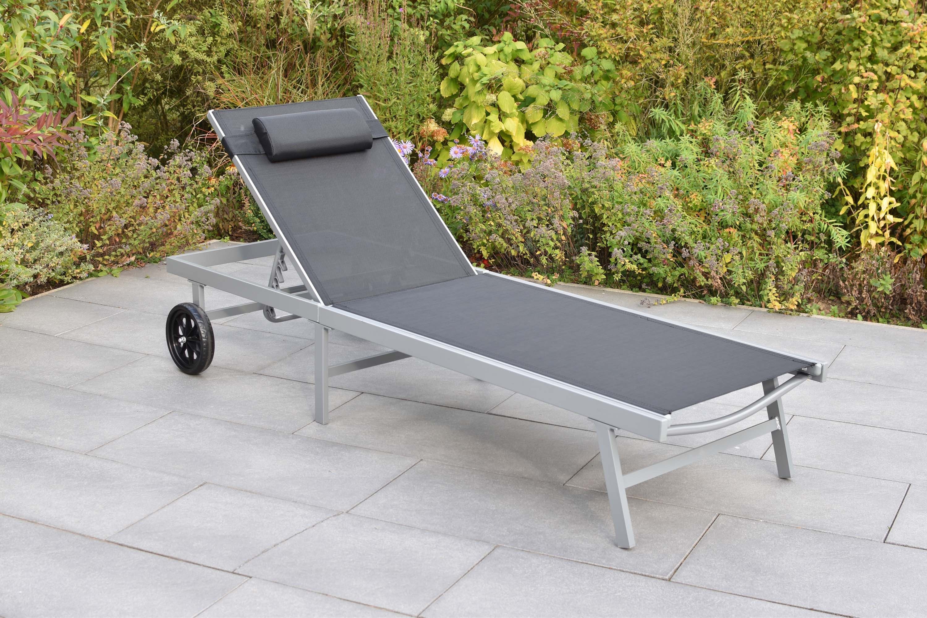 MERXX Gartenliege Tessin, Set, 1 Gartenliege mit Kopfkissen, mit Rollen, verstellbares Kopfteil, inkl. Kopfkissen