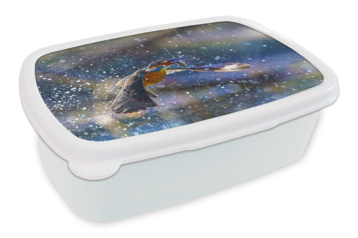 MuchoWow Lunchbox Eisvogel - Wasser - Fisch, Kunststoff, (2-tlg), Brotbox für Kinder und Erwachsene, Brotdose, für Jungs und Mädchen weiß