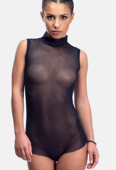 Evoni Stringbody Bodysuit transparent ärmellos Halbkragen