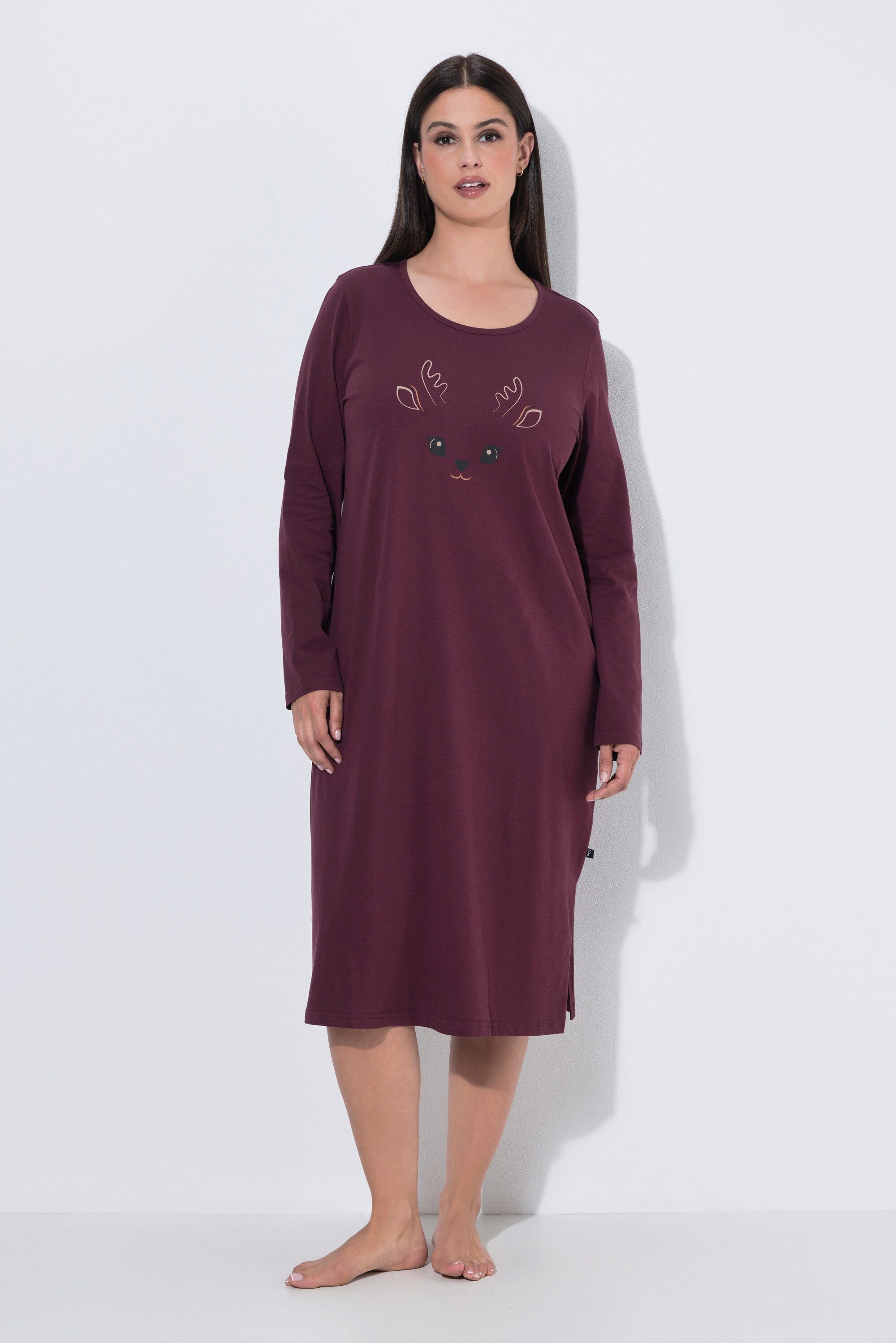 Ulla Popken Nachthemd Bigshirts 2er-Pack Rundhals/V-Ausschnitt Langarm
