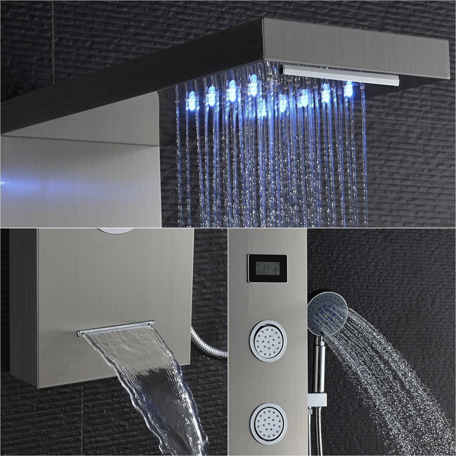 5-Funktion Duschsystem Duschsäule Handbrause, Duschpaneel Auralum mit LED Wassertemperatur-Display Badezimmer Dusch Edelstahl Duschset,