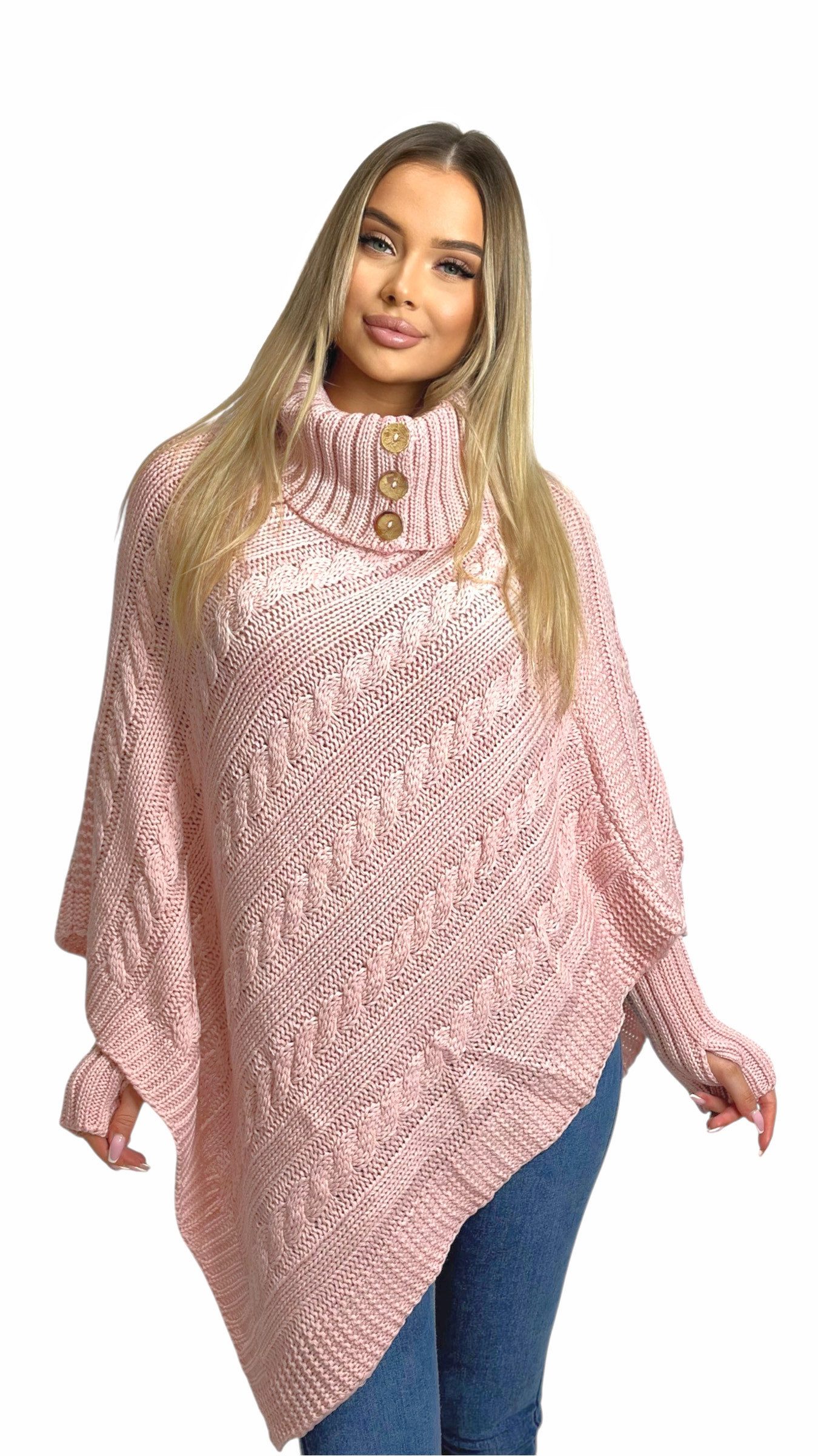 Mississhop Strickponcho Poncho Strick Sweatshirt Pullover Umhang Überwurf mit Stulpen 3012