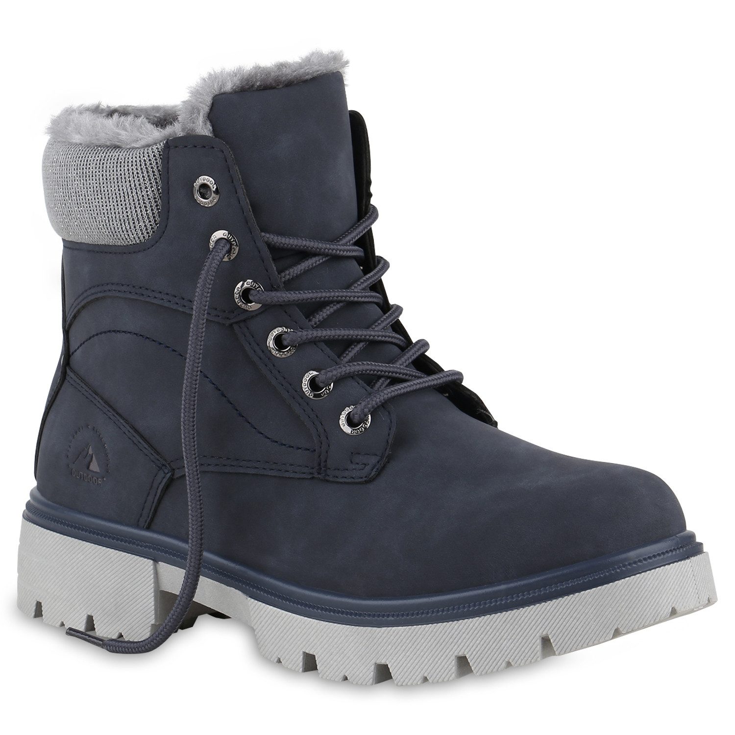 VAN HILL 841423 Stiefelette Damen Warm Gefütterte Worker Boots Stiefeletten Bequeme