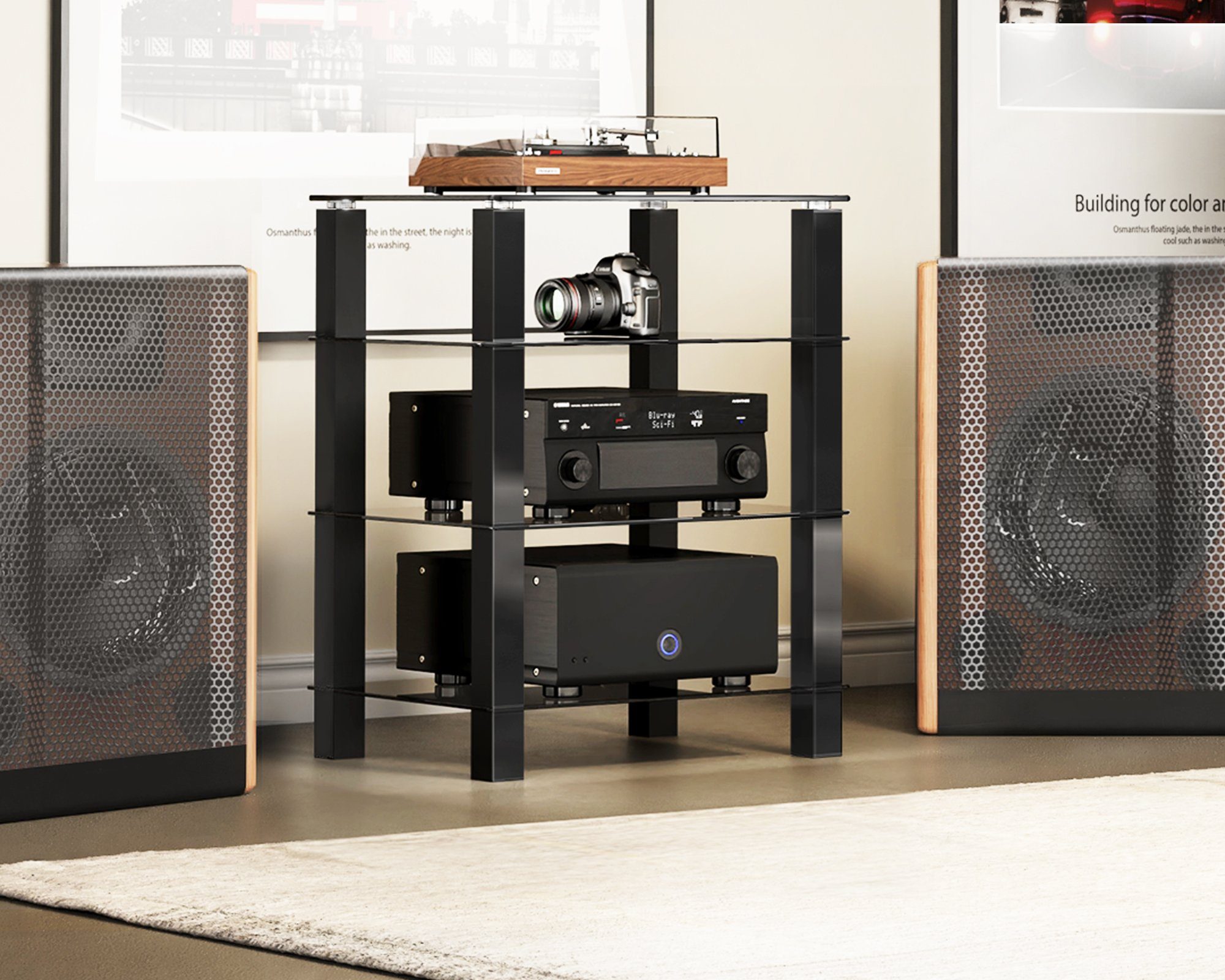 FITUEYES TV-Ständer, (HiFi Regal, Glas und Alu)