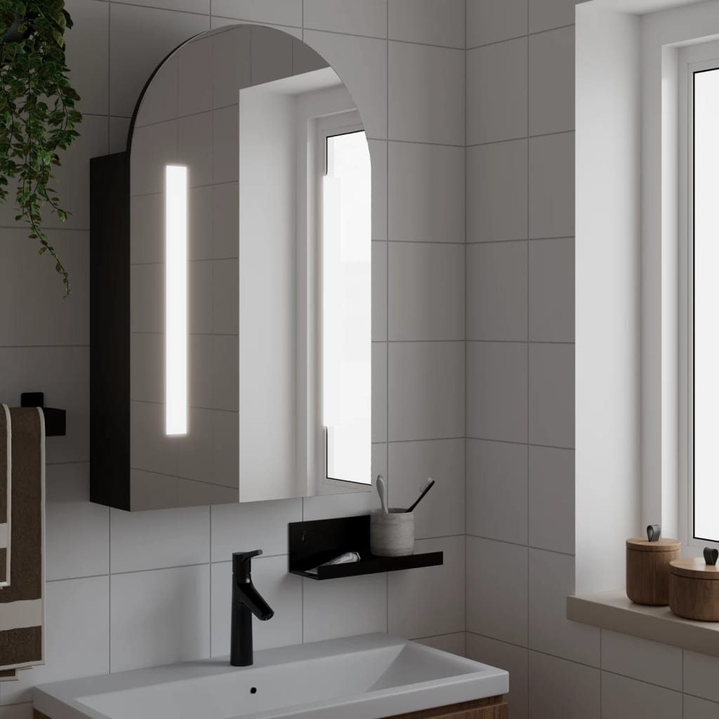 vidaXL Badezimmerspiegelschrank Spiegelschrank mit LED-Beleuchtung Gewölbt Schwarz 42x13x70 cm (1-St)