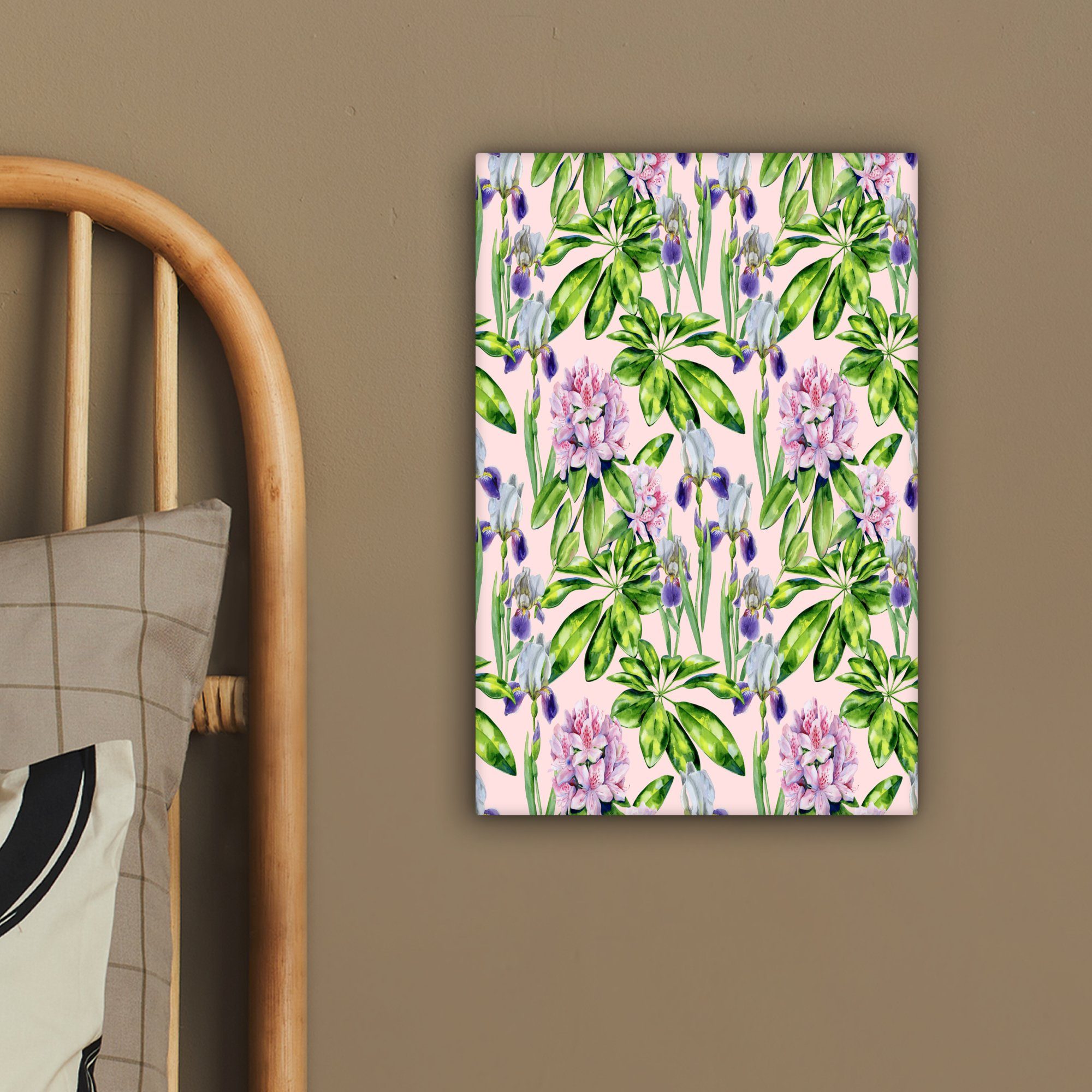 Collage, inkl. bespannt Leinwandbild Leinwandbild cm - St), (1 Blumen Zackenaufhänger, - Gemälde, Rosa 20x30 OneMillionCanvasses® fertig