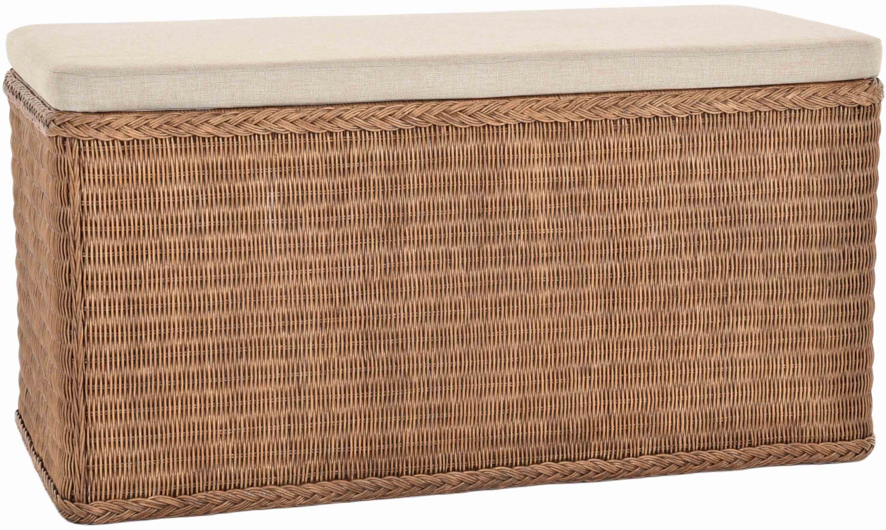 Krines Home Wäschetruhe Wäschetruhe Rattan Sitztruhe Groß gepolstert Flur-Bank Aufbewahrung, mit Deckel Bad Корзины для белья XXL Sitz-Truhe Natur