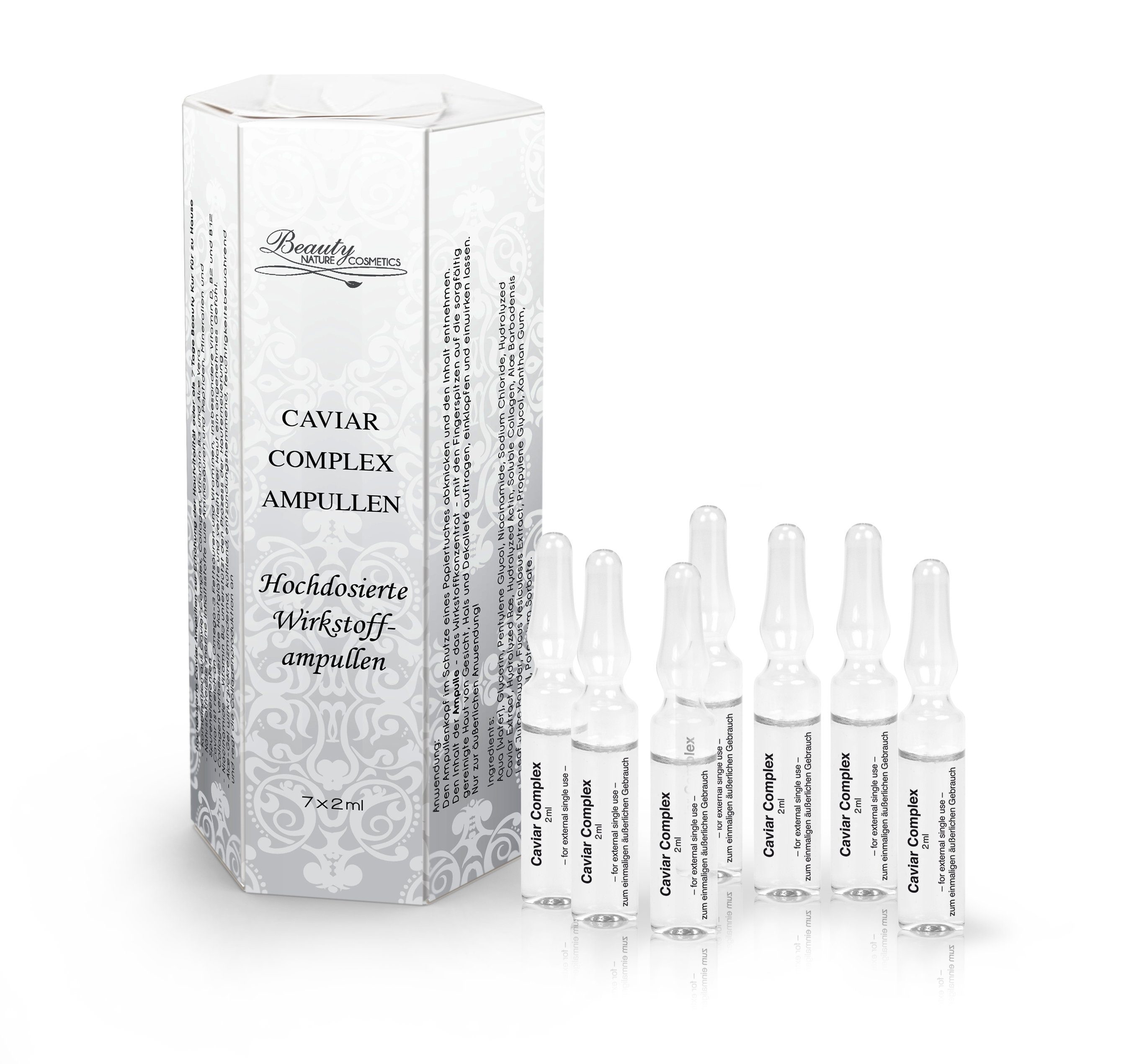 Beauty Nature Cosmetics Augenpflege-Set Caviar Complex Wirkstoffampullen, Anti-Aging, hochdosierte Anti Falten Wirkung, Aloe Vera kühlt angenehm