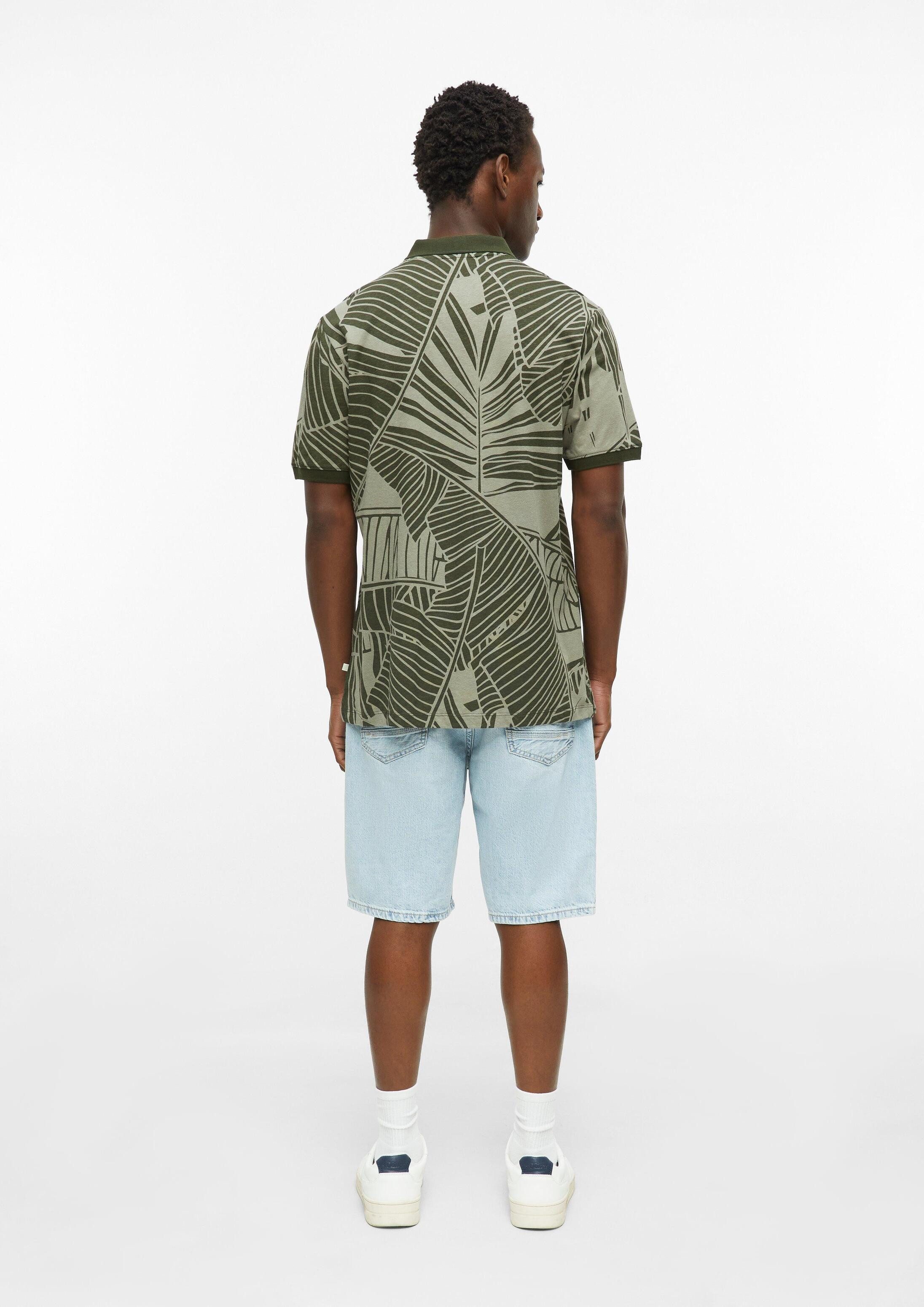 s.Oliver Kurzarmshirt Polo-Shirt Print-Poloshirt aus Baumwoll-Leinen-Mix