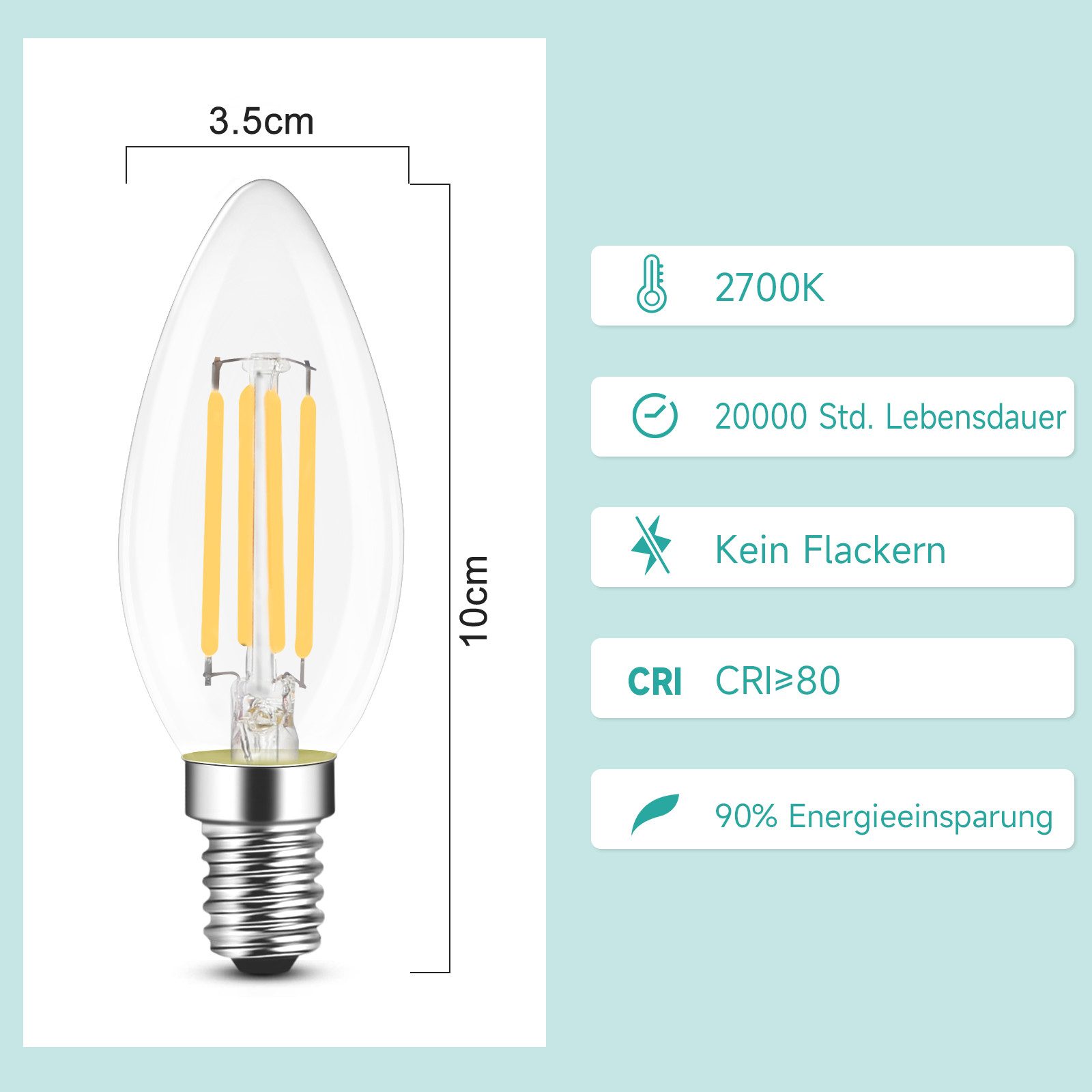 Nettlife LED-Leuchtmittel E14 Energiesparlampe 12st 4W 2700K Warmweiß Glühbirne, E14, 12 St., Warmweiß, Kein Flimmern Energiesparlampe – Bild 5 von 5