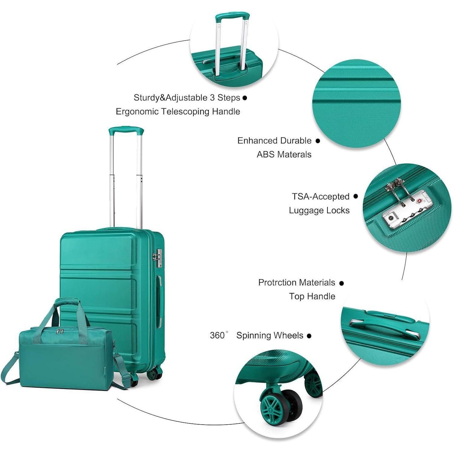 LuxusKollektion Kofferset Mittelgroße Reisekoffer Set 2-teilig Türkis, 65cm Trolley & Ryanair