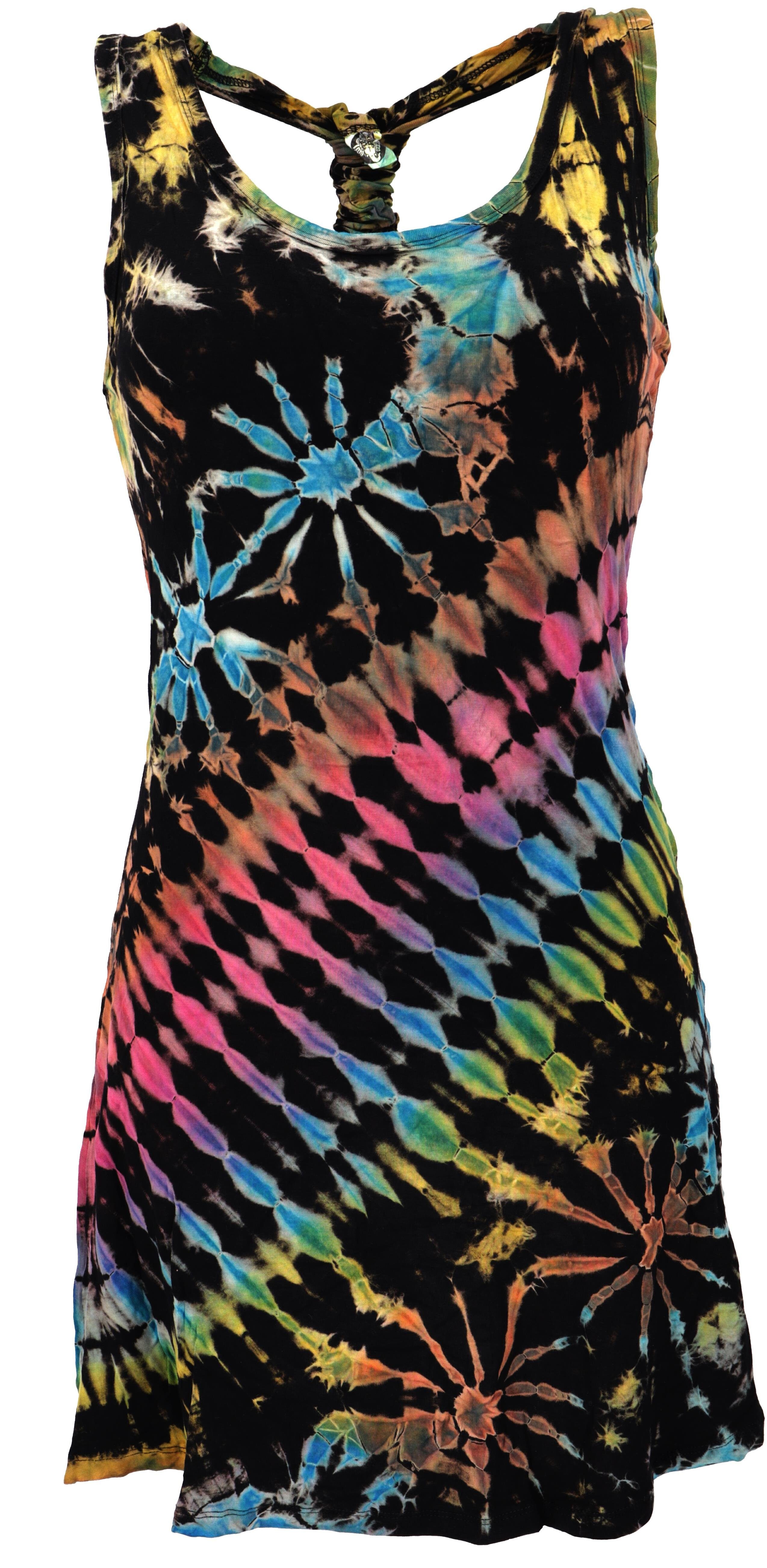 Guru-Shop Midikleid Unikat Batik Minikleid, Boho Tank-Kleid - schwarz alternative Bekleidung