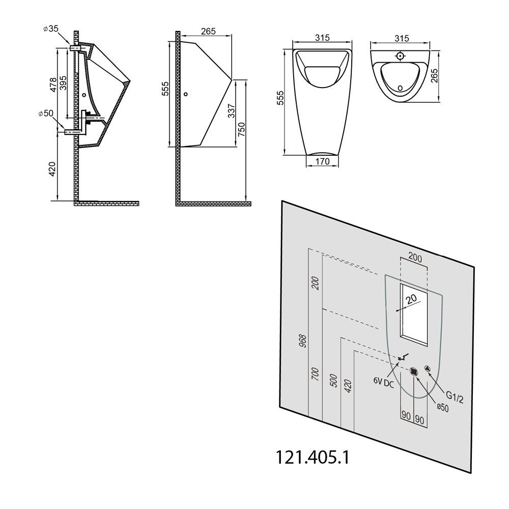 Bruckner Urinal SCHWARN BLACK Urinal, schwarz matt, Keramik, (1-tlg)