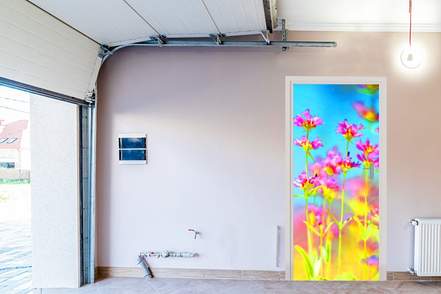 MuchoWow Türtapete Blumen - - für St), Tür, Psychedelisch, cm 75x205 Türaufkleber, Kunst Matt, Fototapete (1 bedruckt