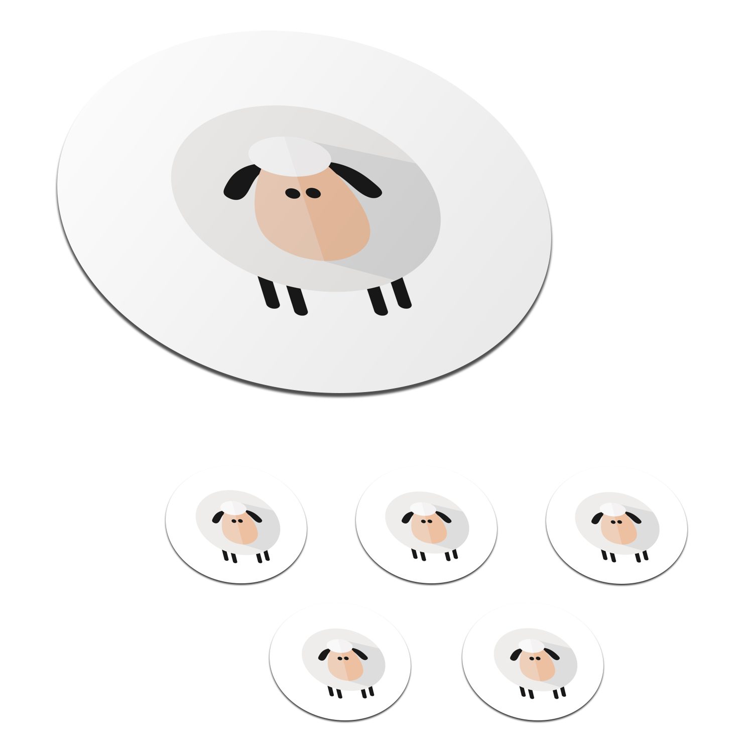 Tasse, eines 6-tlg., Korkuntersetzer, Glasuntersetzer Tassenuntersetzer, Fell, Becher Schafs Gläser, Zubehör Getränkeuntersetzer, mit Illustration dickem MuchoWow für