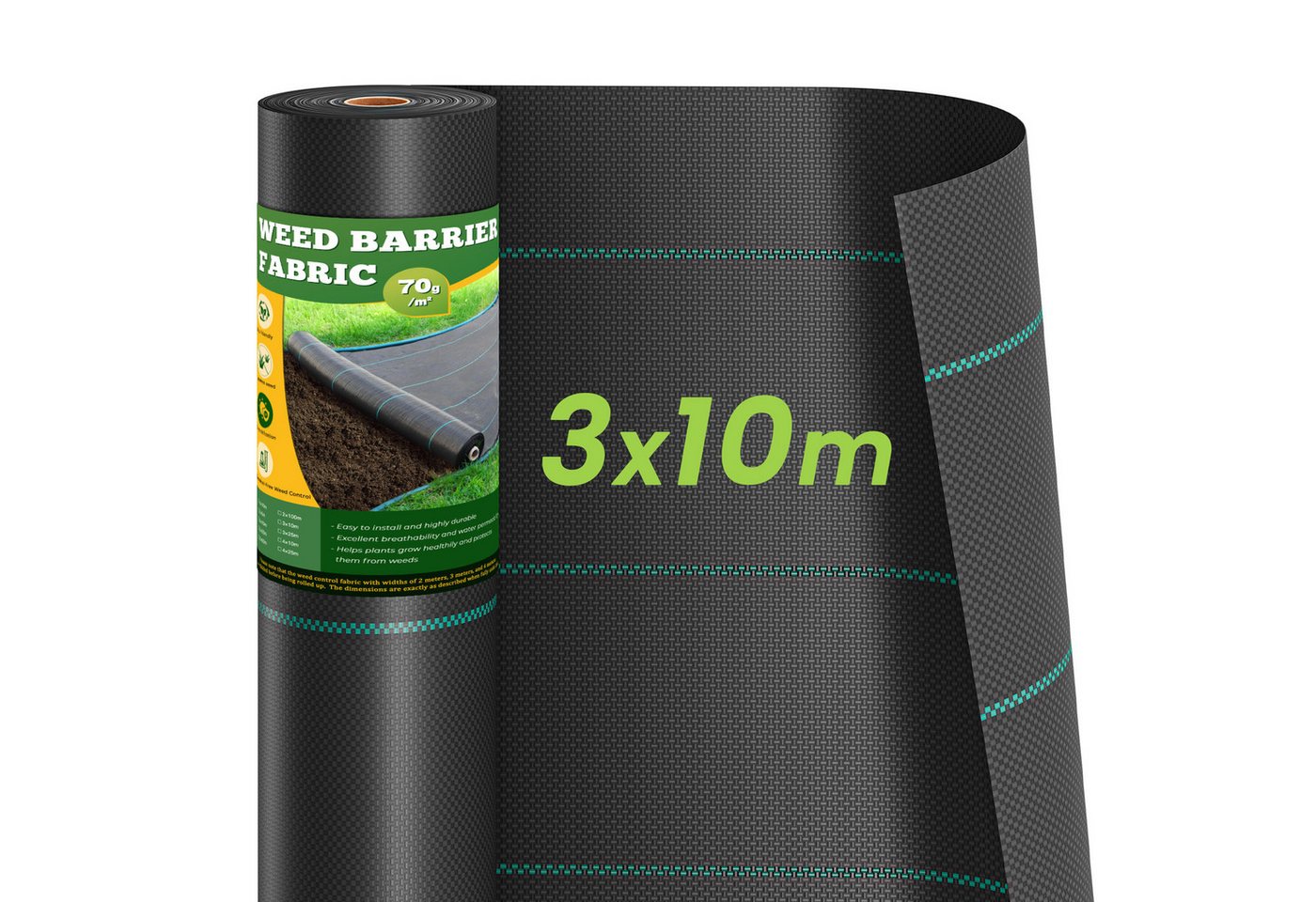 Dripex Unkrautvlies Unkrautvlies Gartenvlies Unkrautfolie Wasserdurchlässig, 70g/m² - 3mx10m=30m² Rolle