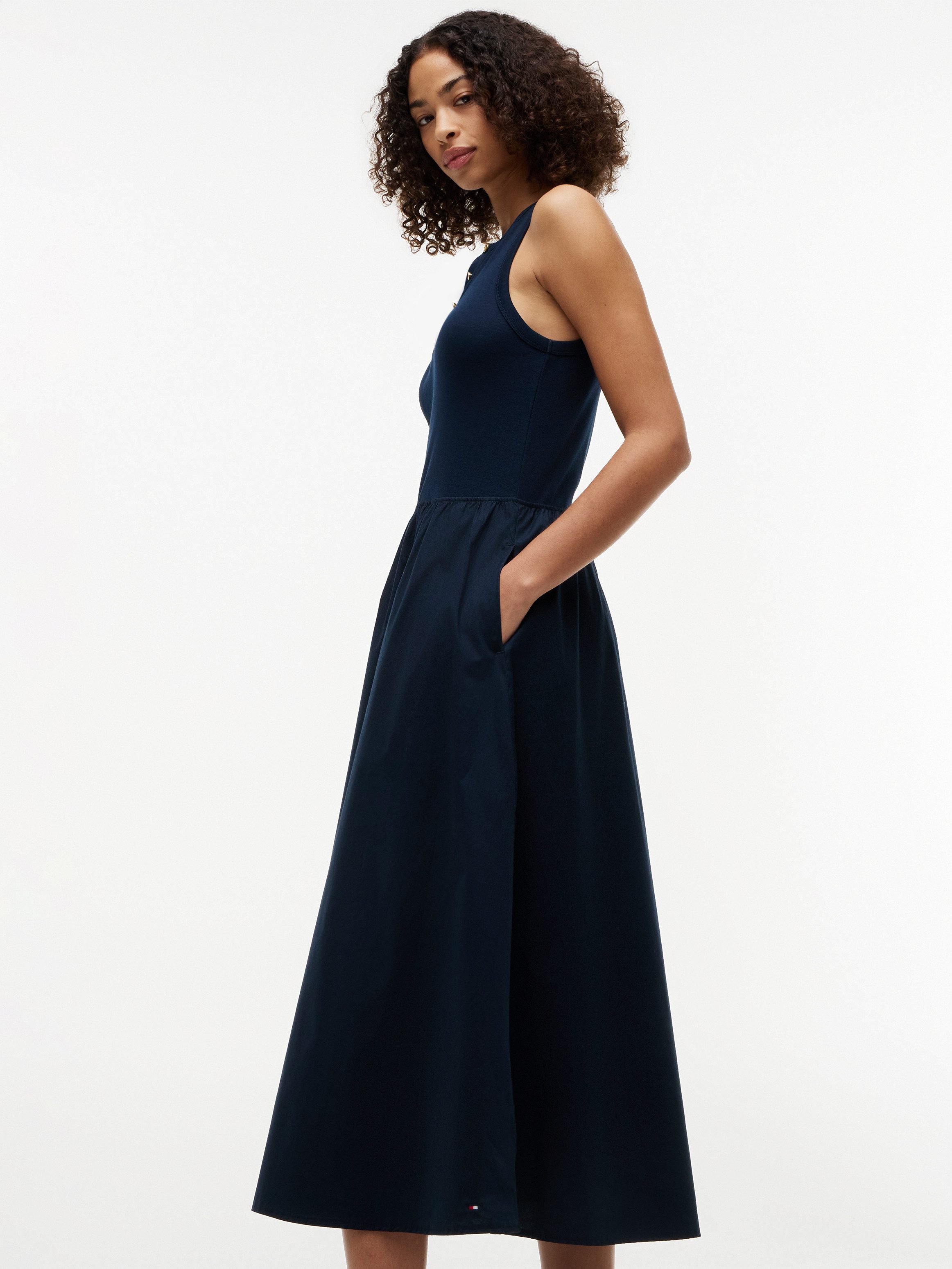 Tommy Hilfiger A-Linien-Kleid GOLD BUTTON POPLIN MIX DRESS Baumwollmischung, mit goldfarbenen Knöpfen