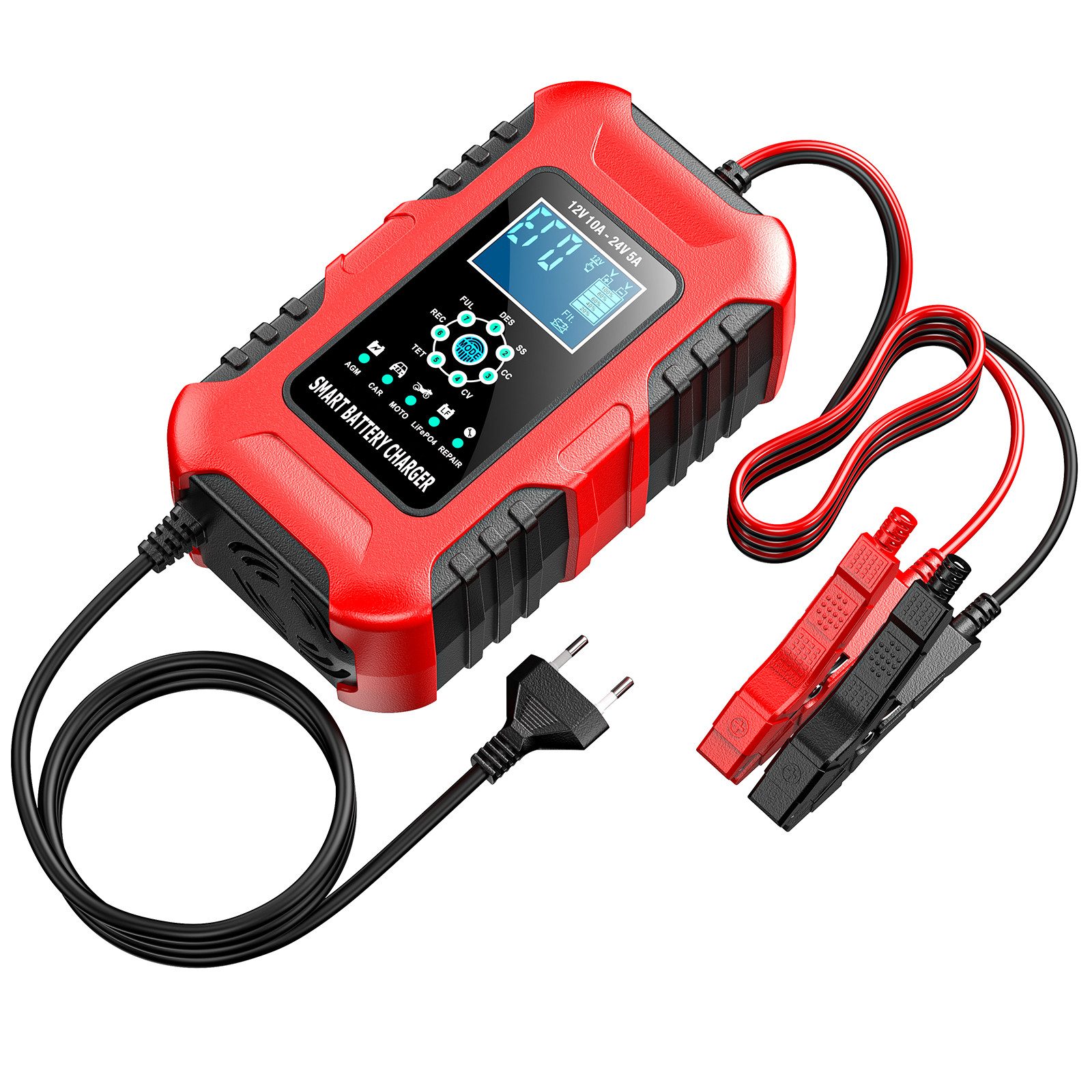 Autobatterie Ladegerät,10A 12V/24V 5A Smart Automatische LCD Display Autobatterie-Ladegerät