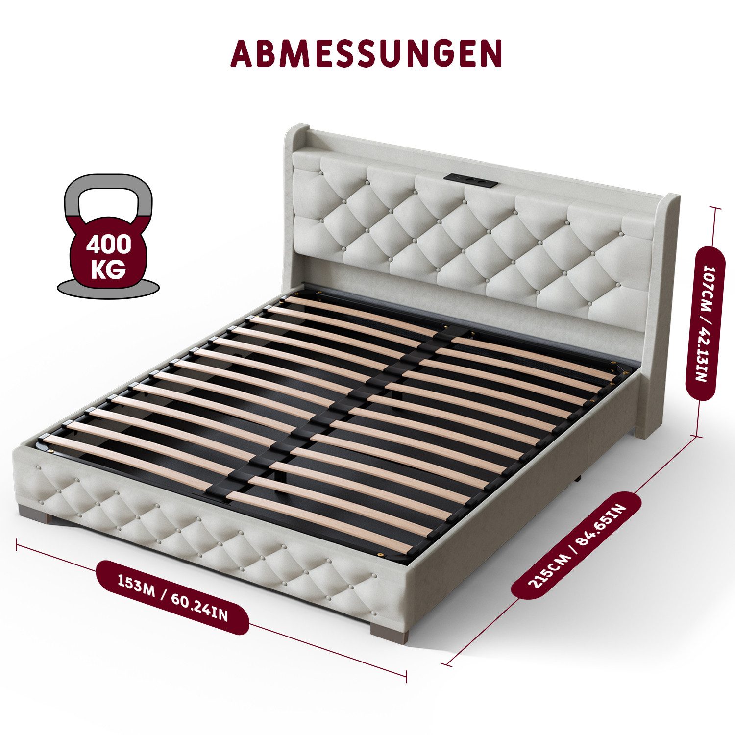 Lexzurn Polsterbett Polsterbett 140 x 200 cm Bettgestell Doppelbett Bettrah günstig online kaufen
