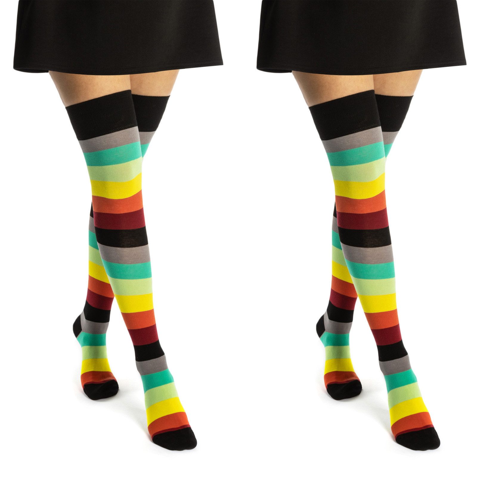 sockenkauf24 Overknees 2 Paar Overknee Strümpfe Damen Kniestrümpfe (Bunte R günstig online kaufen