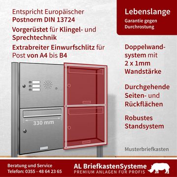 AL Briefkastensysteme Standbriefkasten 2 Fach Premium Edelstahl Briefkasten Post A4 modern robustwetterfest