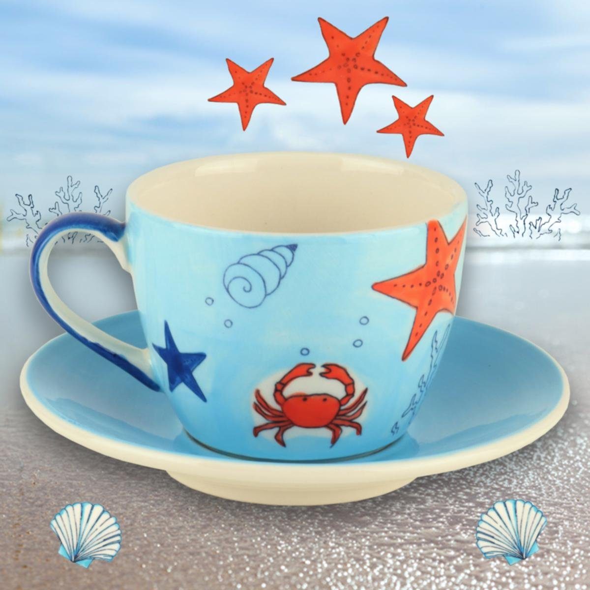 Mila Cappuccinotasse Mila Keramik Cappuccino-Tasse mit Untere Save the Ocean, Keramik