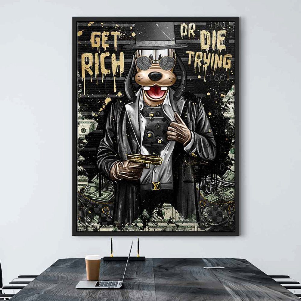 Goofy Rahmen Leinwandbild, DOTCOMCANVAS® or weißer Lucky art rich comic - limited pop Gangster Leinwandbild get