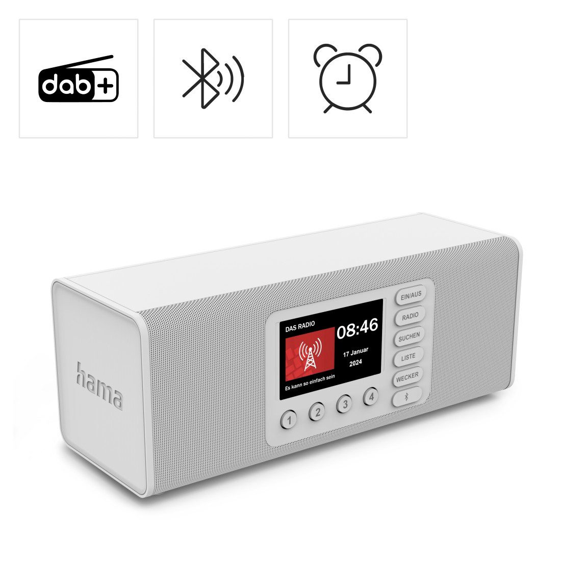 Hama Digitalradio mit DAB DAB+ FM Bluetooth und Wecker Digitalradio (DAB) (Digitalradio (DAB), 10 W, 4,3 Zoll TFT-Farbdisplay, große Tasten, Direktwahltasten)